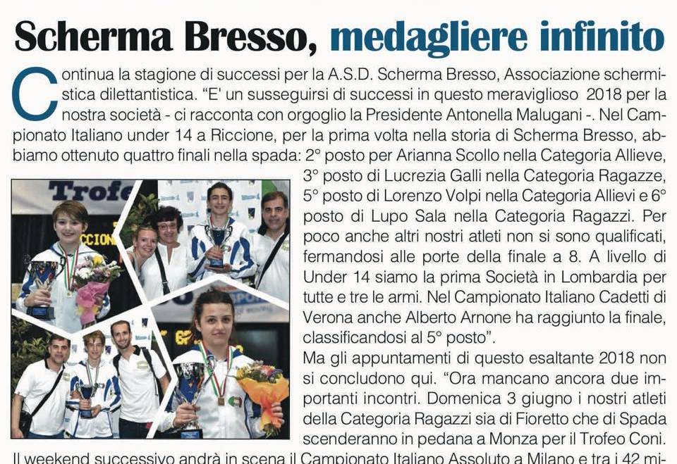 Scherma Bresso su Metropolis di giugno 2018